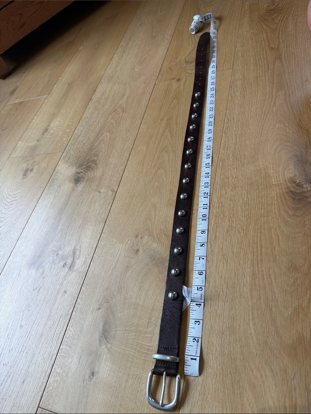 Free People Brown Studded Leather Belt with Silver Buckle